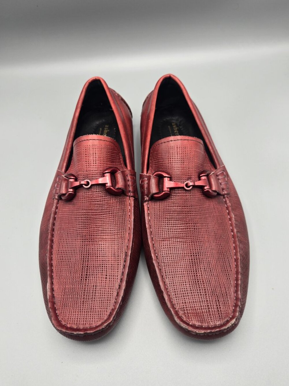 Asher Green Men's Genuine Leather Driving Loafers Size 10.5 Burgundy Horsebit